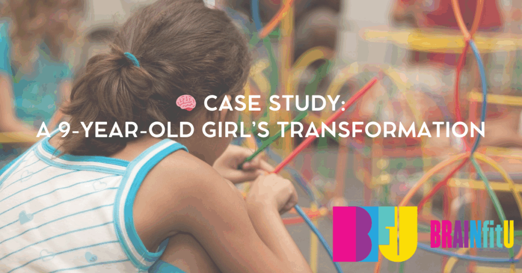 Image of a girl holding red and green sticks with the title overlay, Case Study: A 9-Year-Old Girl's Transformation