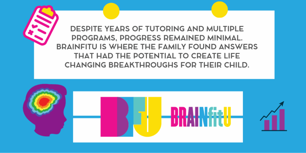 Despite years of tutoring and multiple programs, progress remained minimal. BRAINfitU is where the family found answers that had the potential to create life-changing breakthroughs for their child.